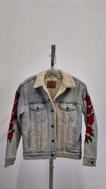 Levi's Premium Sherpa Lined Denim Trucker Jacket with Rose Embroidery - XS